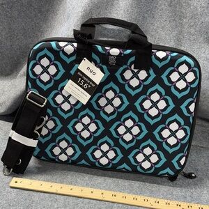 Chloe DAO for Nuo slim Laptop Brief  Blue Purple blk Pattern & adjustable strap